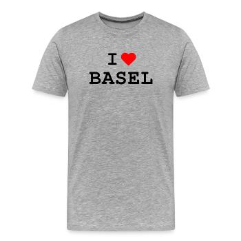 I love Basel - Ich liebe Basel - Männer Premium Bio T-Shirt - Grau meliert - Vorne - Damien (186cm)