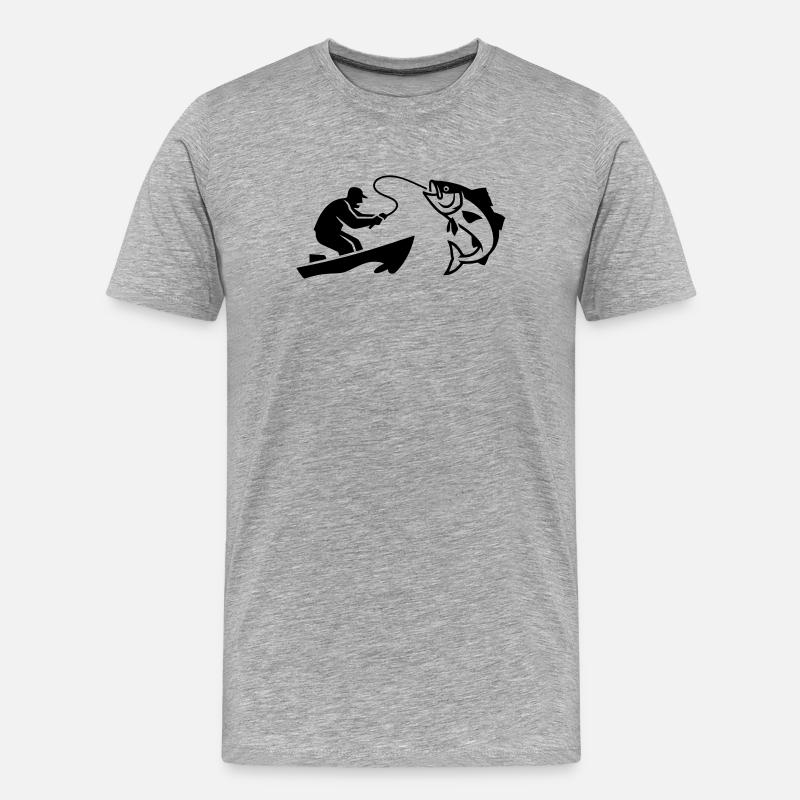 Silhouette de poisson pêcheur bateau - T-shirt bio Premium Homme - gris chiné