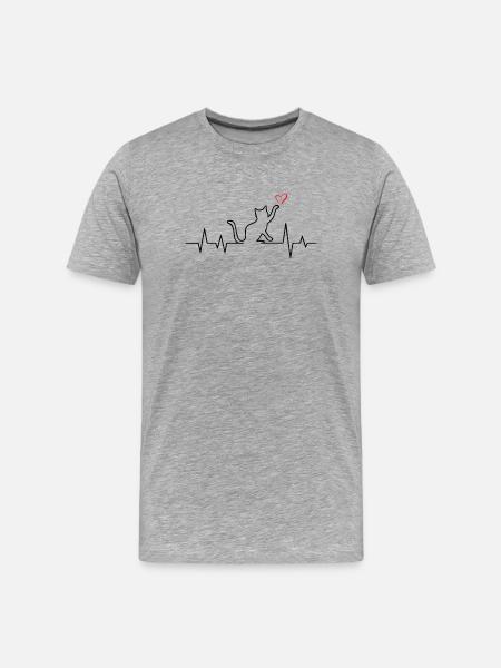 Cat ECG Heartbeat Heart - Men's Premium Organic T-Shirt - heather grey