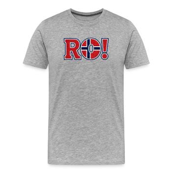 RO ! Design de support brodé en Norvège - T-shirt bio Premium Homme - gris chiné - Devant - Damien (186cm)