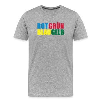 Rot Grün Blau Gelb Wortspiel Spruch - Männer Premium Bio T-Shirt - Grau meliert - Vorne - Damien (186cm)