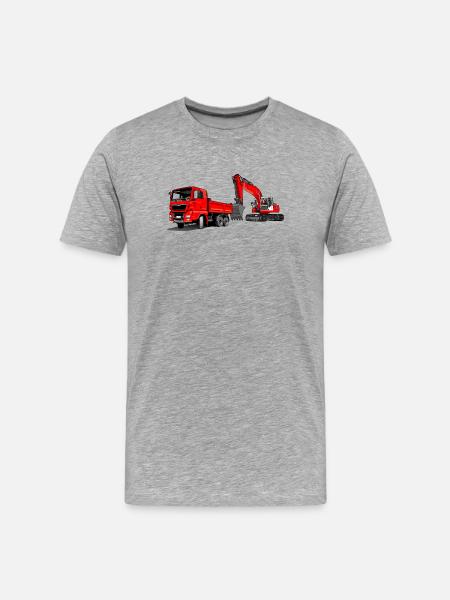 Baustelle mit Bagger und Kipplaster - Männer Premium Bio T-Shirt - Grau meliert
