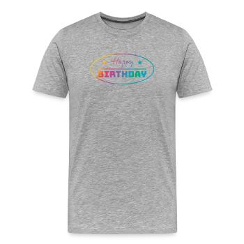 Tshirt joyeux anniversaire ovale bunt - T-shirt bio Premium Homme - gris chiné - Devant - Damien (186cm)