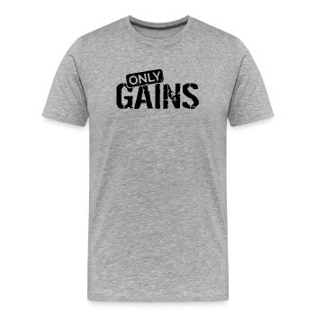only gains Fitness Muskelaufbau gym Training Logo - Männer Premium Bio T-Shirt - Grau meliert - Vorne - Damien (186cm)