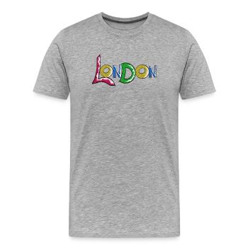 Lettrage londonien vibrant en dégradé - T-shirt bio Premium Homme - gris chiné - Devant - Damien (186cm)