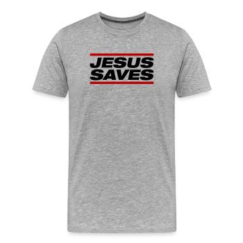 Jesus Rettet - Männer Premium Bio T-Shirt - Grau meliert - Vorne - Damien (186cm)