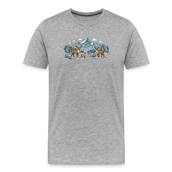 Berge Wald Reh Panorama - Männer Premium Bio T-Shirt - Grau meliert - Vorne - Damien (186cm)