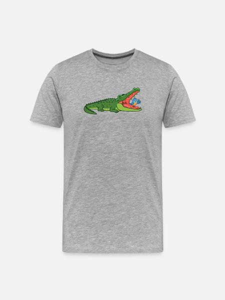 Lachendes Krokodil mit Vogel - Männer Premium Bio T-Shirt - Grau meliert