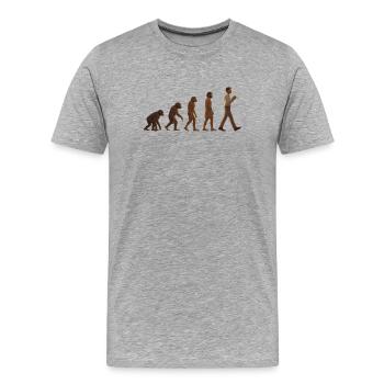 Parcours évolutif : Du singe à l’homme buveur de café - T-shirt bio Premium Homme - gris chiné - Devant - Damien (186cm)