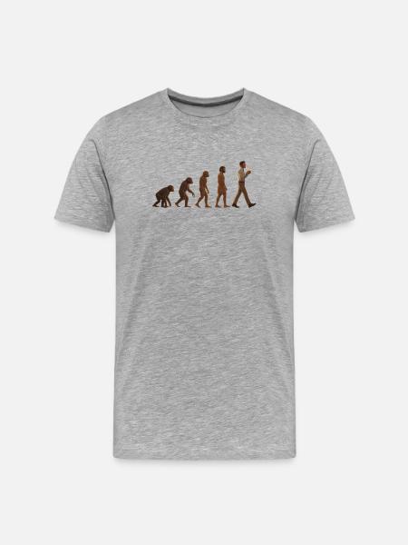 Evolutionsreise: Von Affe zu kaffeetrinkenden Mann - Männer Premium Bio T-Shirt - Grau meliert