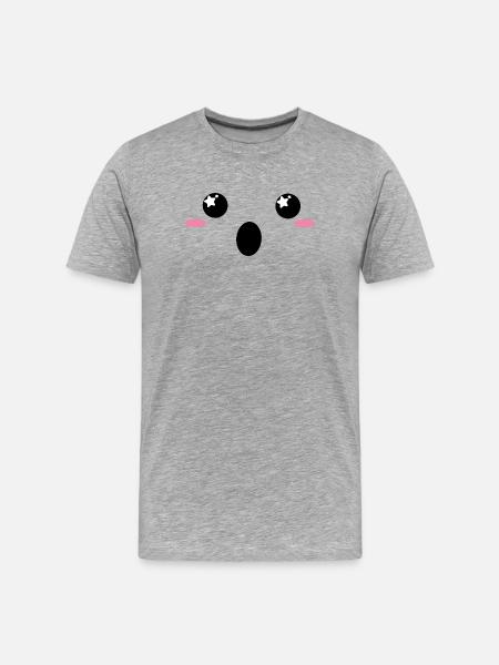 "Wow" Kawaiigesicht  - Männer Premium Bio T-Shirt - Grau meliert