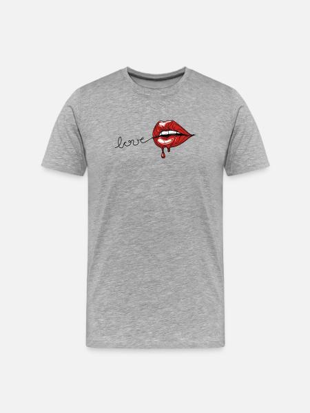 Crimson Drip - Red Lips Line Art - Men's Premium Organic T-Shirt - heather grey