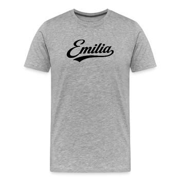 Nom d’Emilia Premier Dernier Don de la famille - T-shirt bio Premium Homme - gris chiné - Devant - Damien (186cm)