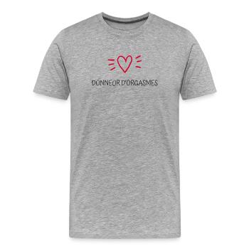 Donneur d'orgasmes - T-shirt bio Premium Homme - gris chiné - Devant - Damien (186cm)