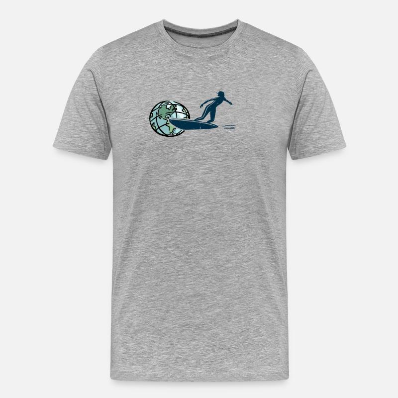 SURF over the World - Männer Premium Bio T-Shirt - Grau meliert