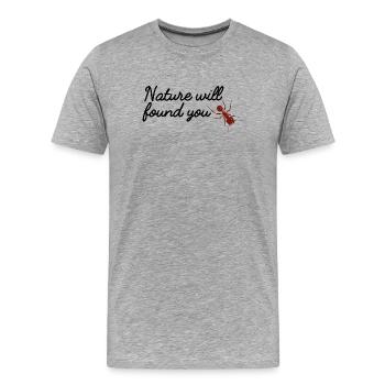 Rote Ameise auf Schwarz, die Rache der Natur - Männer Premium Bio T-Shirt - Grau meliert - Vorne - Damien (186cm)