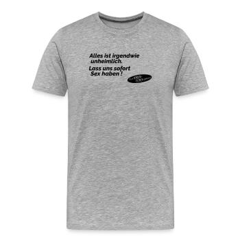 Sex aus Horrorfilmen gelernt - Männer Premium Bio T-Shirt - Grau meliert - Vorne - Damien (186cm)