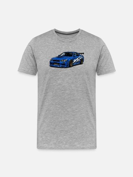 Blue sports car with stripes - Men's Premium Organic T-Shirt - heather grey