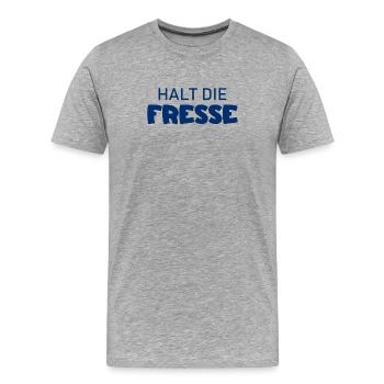 Halt die Fresse - Cooler Spruch - Männer Premium Bio T-Shirt - Grau meliert - Vorne - Damien (186cm)