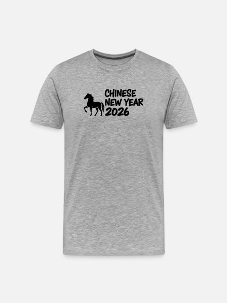 Année du Cheval Lettrage - T-shirt bio Premium Homme - gris chiné