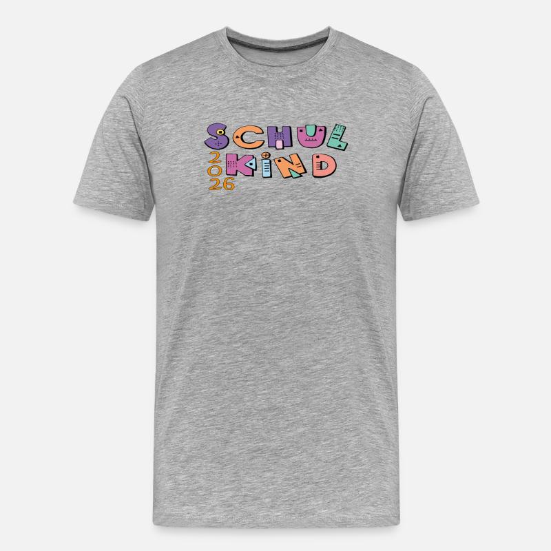 Schulkind 2026  Bunte Buchstaben - Männer Premium Bio T-Shirt - Grau meliert
