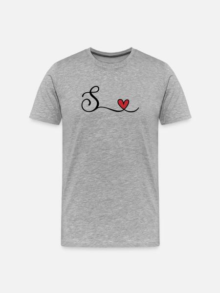 Letter S Monogram with Heart - Men's Premium Organic T-Shirt - heather grey