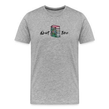 Lebendiger Stapel von Bücherillustrationen - Männer Premium Bio T-Shirt - Grau meliert - Vorne - Damien (186cm)