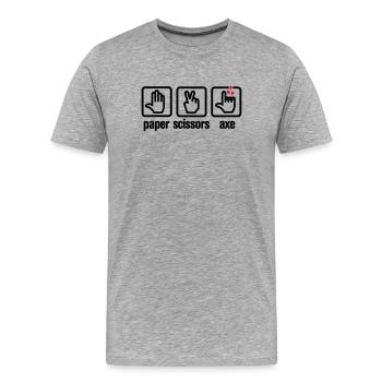 Papier - Schere - Axt - Stein - Holzfäller - Männer Premium Bio T-Shirt - Grau meliert - Vorne - Damien (186cm)
