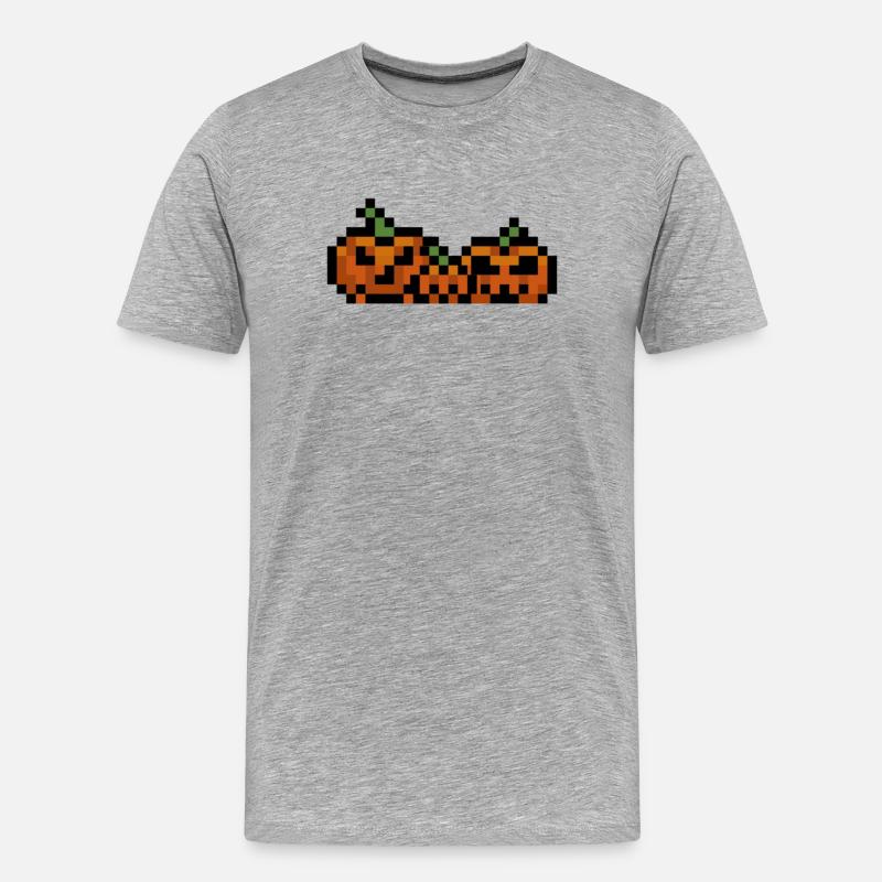 Pixel Pumpkin Retro 8Bit Design - T-shirt bio Premium Homme - gris chiné