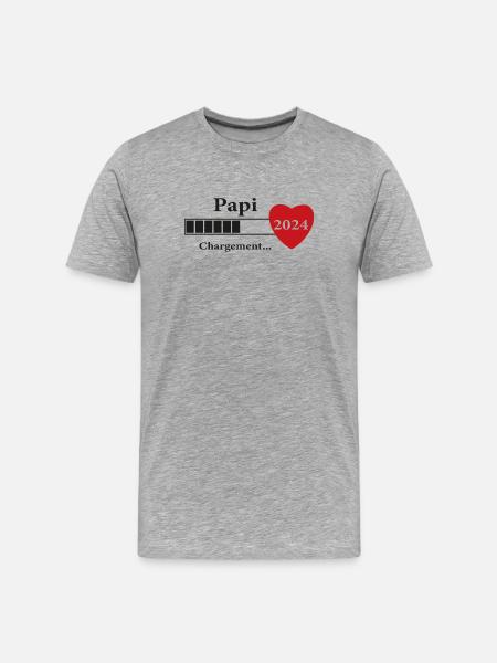 papi - futur papi chargement - T-shirt bio Premium Homme - gris chiné