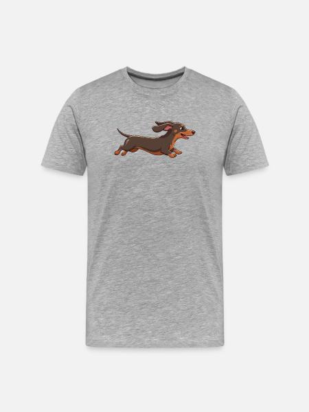 Cheerful Dachshund Running Cartoon Fun - Men's Premium Organic T-Shirt - heather grey