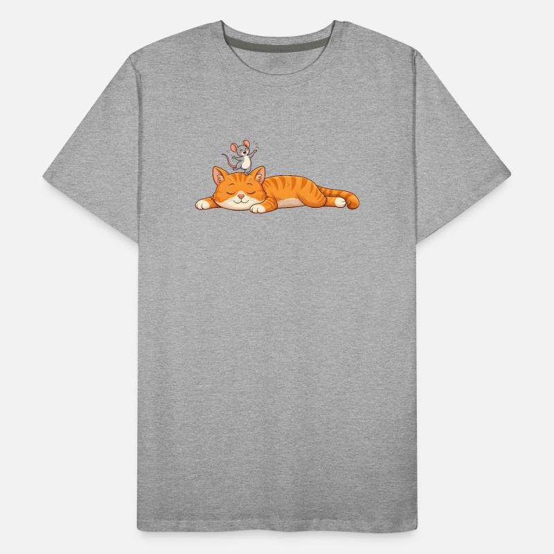 Chat endormi avec souris joyeuse T-shirt bio Premium Homme