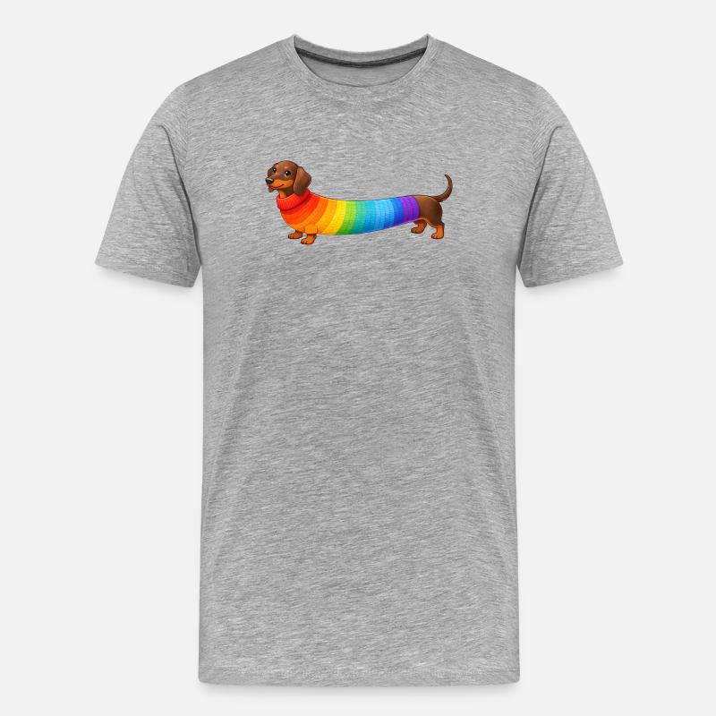 Dackel mit Regenbogen Pullover  - Männer Premium Bio T-Shirt - Grau meliert