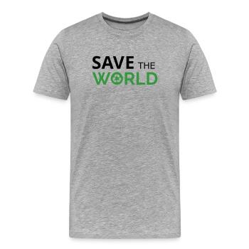 Rette die Welt - Männer Premium Bio T-Shirt - Grau meliert - Vorne - Damien (186cm)