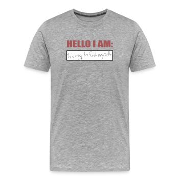 Hello I am - Männer Premium Bio T-Shirt - Grau meliert - Vorne - Damien (186cm)