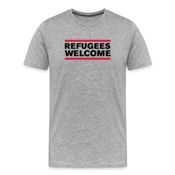 politik refugees welcome - Männer Premium Bio T-Shirt - Grau meliert - Vorne - Damien (186cm)