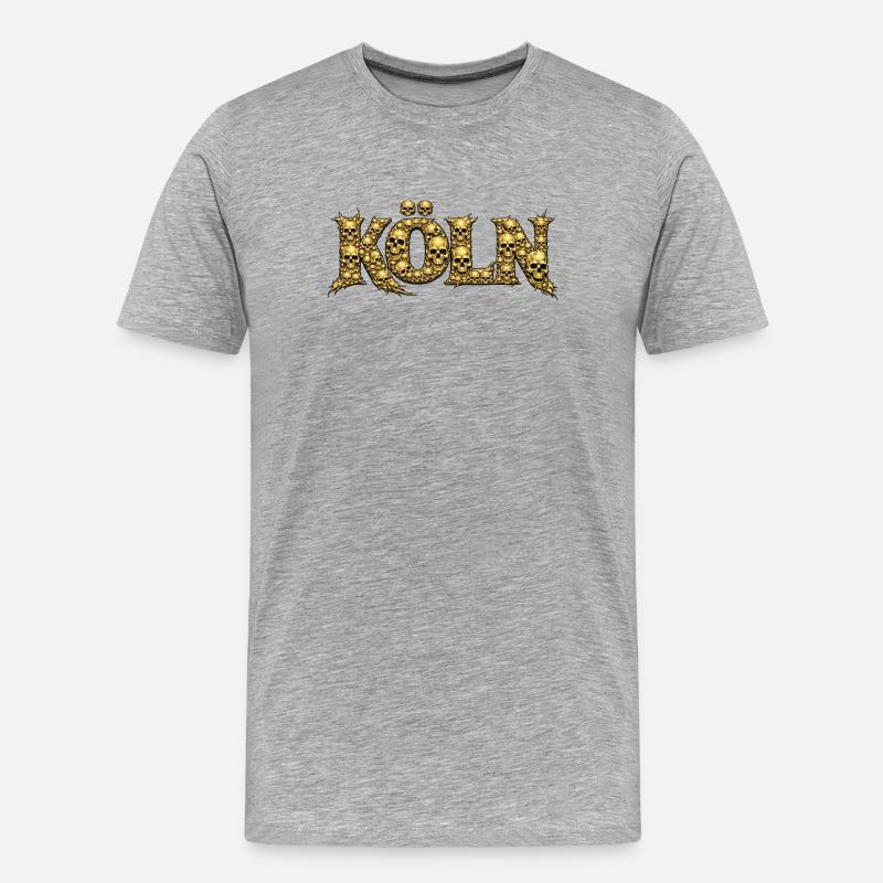 KÖLN | Goldene Schädelbuchstaben - Männer Premium Bio T-Shirt - Grau meliert