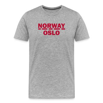 Insigne typographique rouge d’Oslo - T-shirt bio Premium Homme - gris chiné - Devant - Damien (186cm)