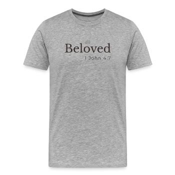 Logo de la couronne bien-aimée – 1 Jean 4:7 - T-shirt bio Premium Homme - gris chiné - Devant - Damien (186cm)