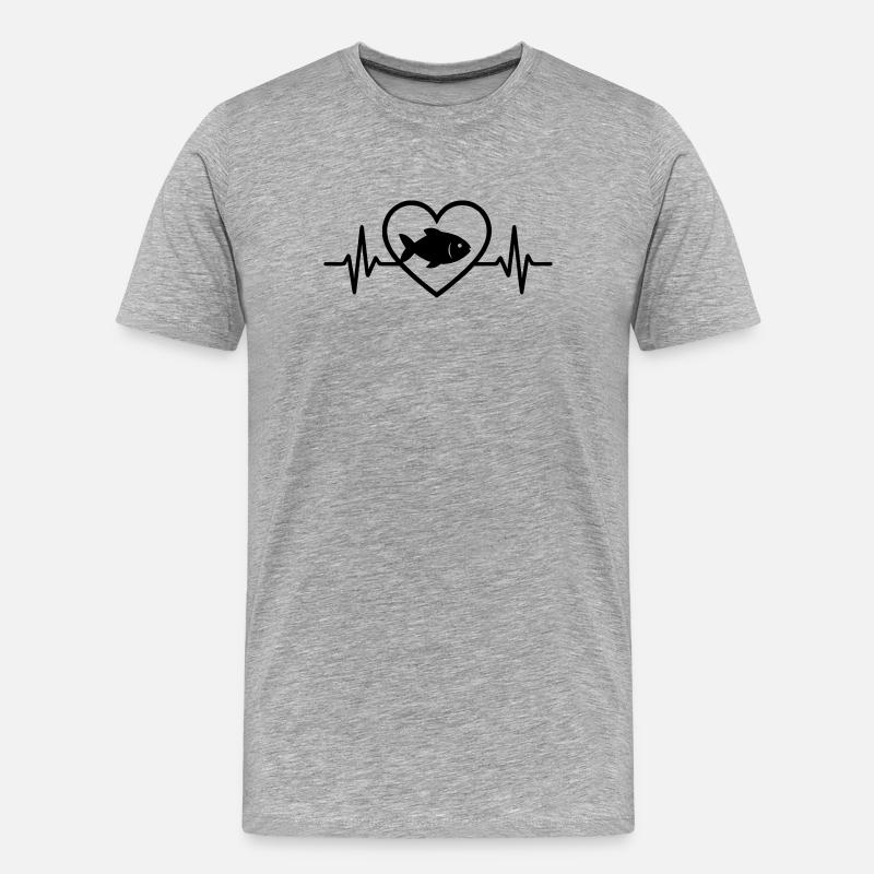 Fisch Herz - Männer Premium Bio T-Shirt - Grau meliert