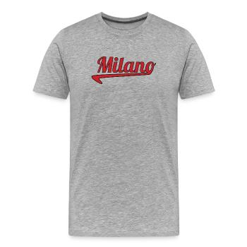 Milano Script Emblème Swoosh - T-shirt bio Premium Homme - gris chiné - Devant - Damien (186cm)