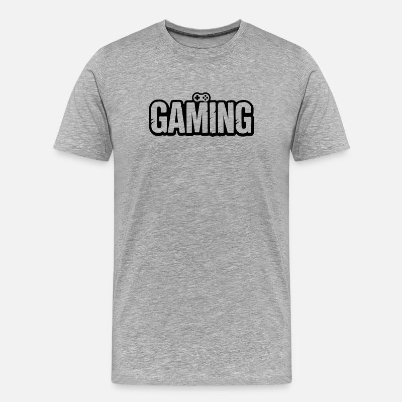 Gaming_Schrift_mit_Conroller - Männer Premium Bio T-Shirt - Grau meliert