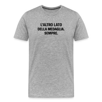 Die andere Seite der Medaille - Männer Premium Bio T-Shirt - Grau meliert - Vorne - Damien (186cm)