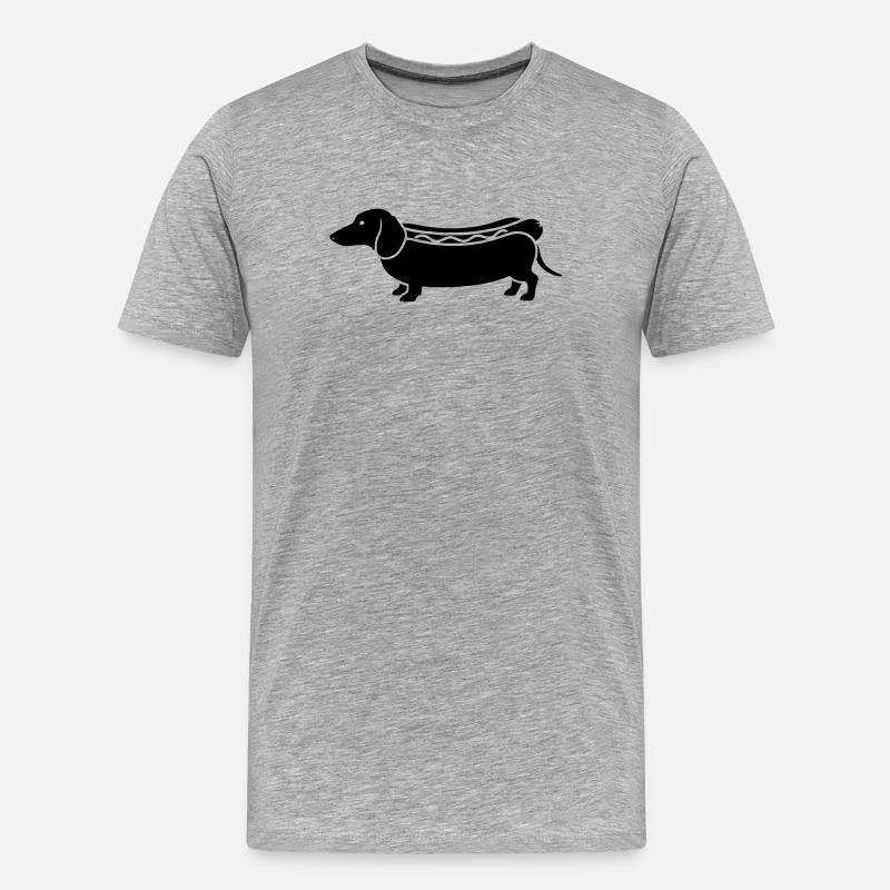 Dackel Hot Dog Wurst Silhouette - Männer Premium Bio T-Shirt - Grau meliert