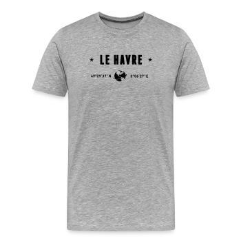 Le Havre France Coordonnées Gps Globe - T-shirt bio Premium Homme - gris chiné - Devant - Damien (186cm)