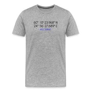 Helsinki Koordinaten - Männer Premium Bio T-Shirt - Grau meliert - Vorne - Damien (186cm)