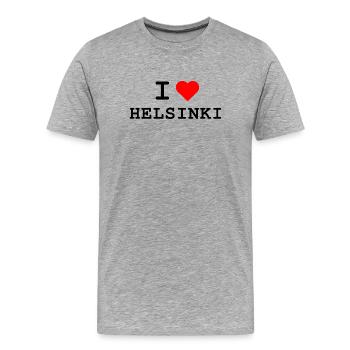 Ich liebe Helsinki - J’adore Helsinki - T-shirt bio Premium Homme - gris chiné - Devant - Damien (186cm)