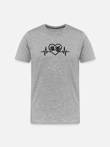 Herz Schwimmen Bier - Männer Premium Bio T-Shirt - Grau meliert