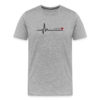 Love Heartbeat | Chemise d’amour minimaliste Heartbeat - T-shirt bio Premium Homme - gris chiné - Devant - Damien (186cm)
