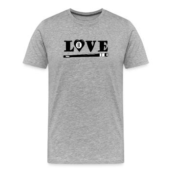Love Billard mit Herz und Queue (Billardspieler) - Männer Premium Bio T-Shirt - Grau meliert - Vorne - Damien (186cm)